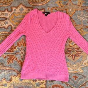 Ralph Lauren Pink Cable Knit Cashmere V-Neck Sweater